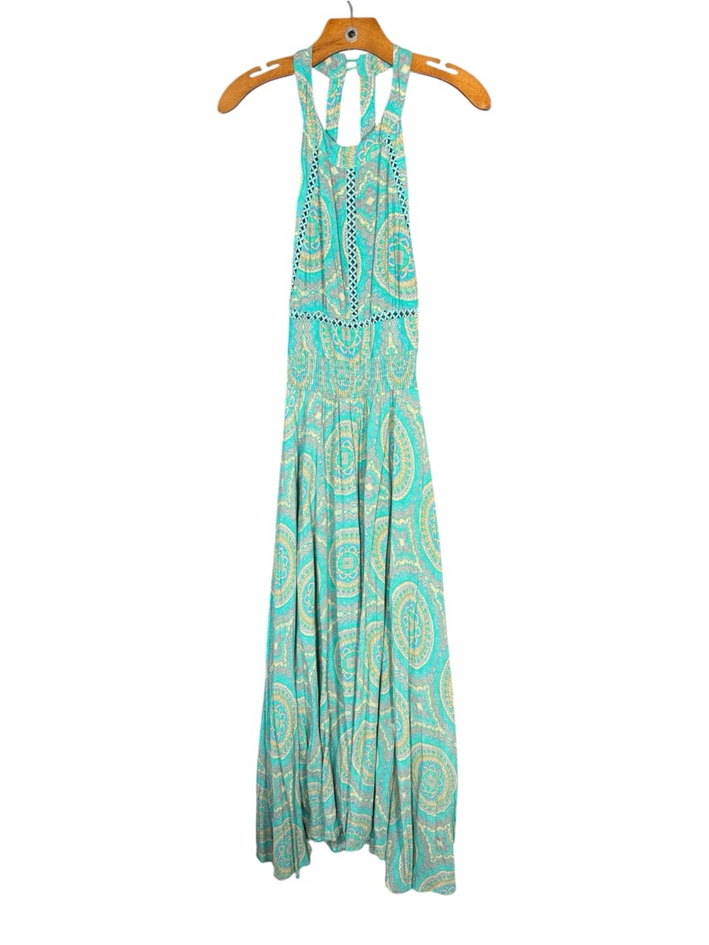 Janse Green Mandala Print Maxi Dress Halter Boho Beachy Viscose  L